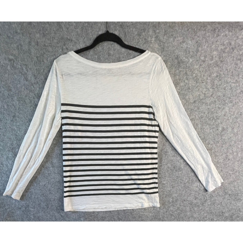 LOFT Womens Long Sleeve Striped Tee Black White Lace Trim Slub Knit Top Small - Picture 11 of 14